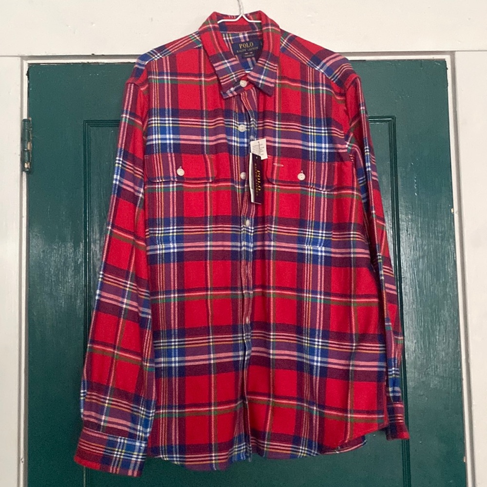 Polo button down, flannel, large
